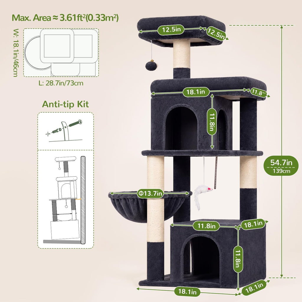 Globlazer Cat Tree Tower 2 Condo Kitten Scratching Post, F54, gris oscuro