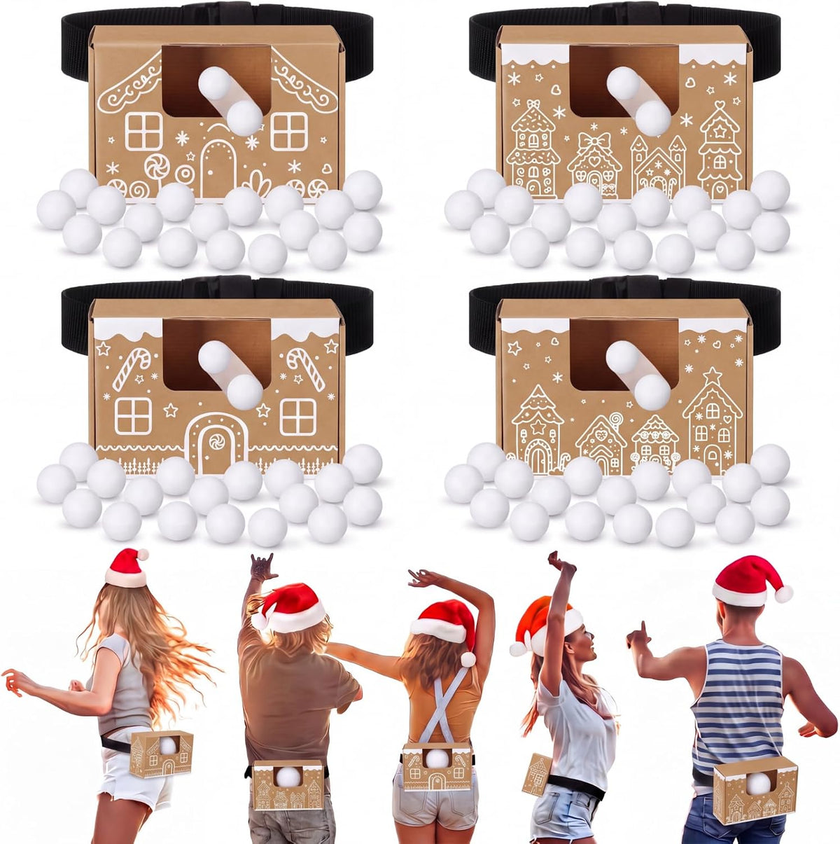 Halloscume Juego de 4 juegos de Navidad, juego de bolas de agitación, casa