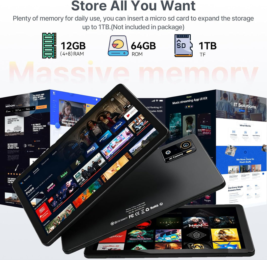 Tableta de 10,1 pulgadas, tableta Android 16 con 12 GB de RAM 64 GB...