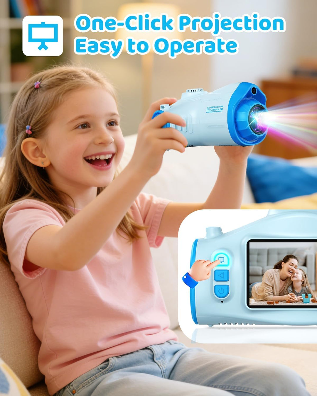 Cámara para niños con proyector, videocámara de video digital 1080P...