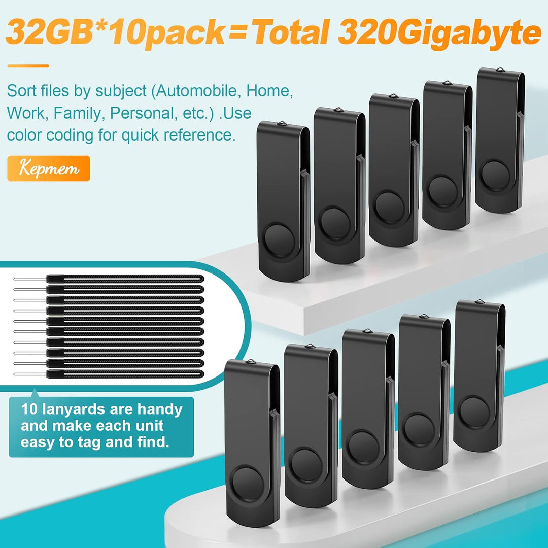 Kepmem Unidad flash USB 2.0 de 32 GB, paquete de 10 unidades de mem...