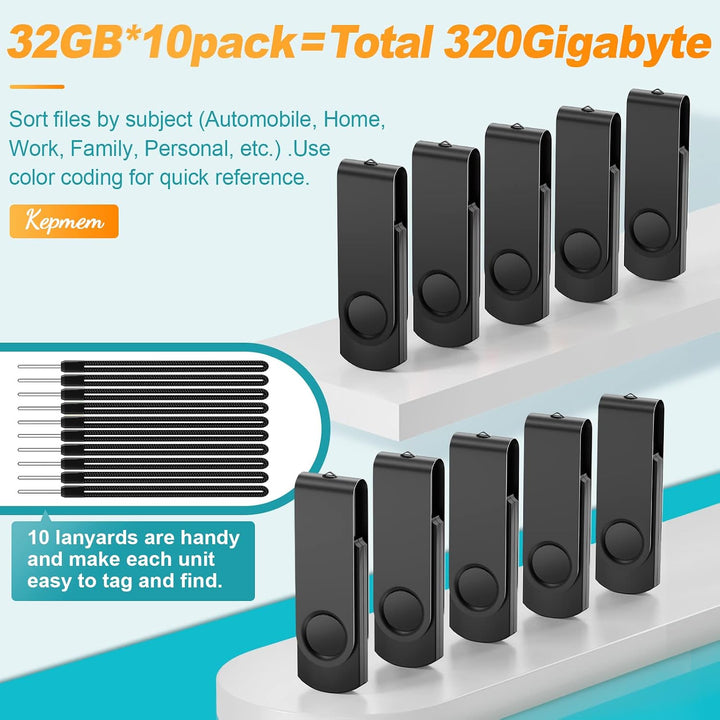 Kepmem Unidad flash USB 2.0 de 32 GB, paquete de 10 unidades de mem...