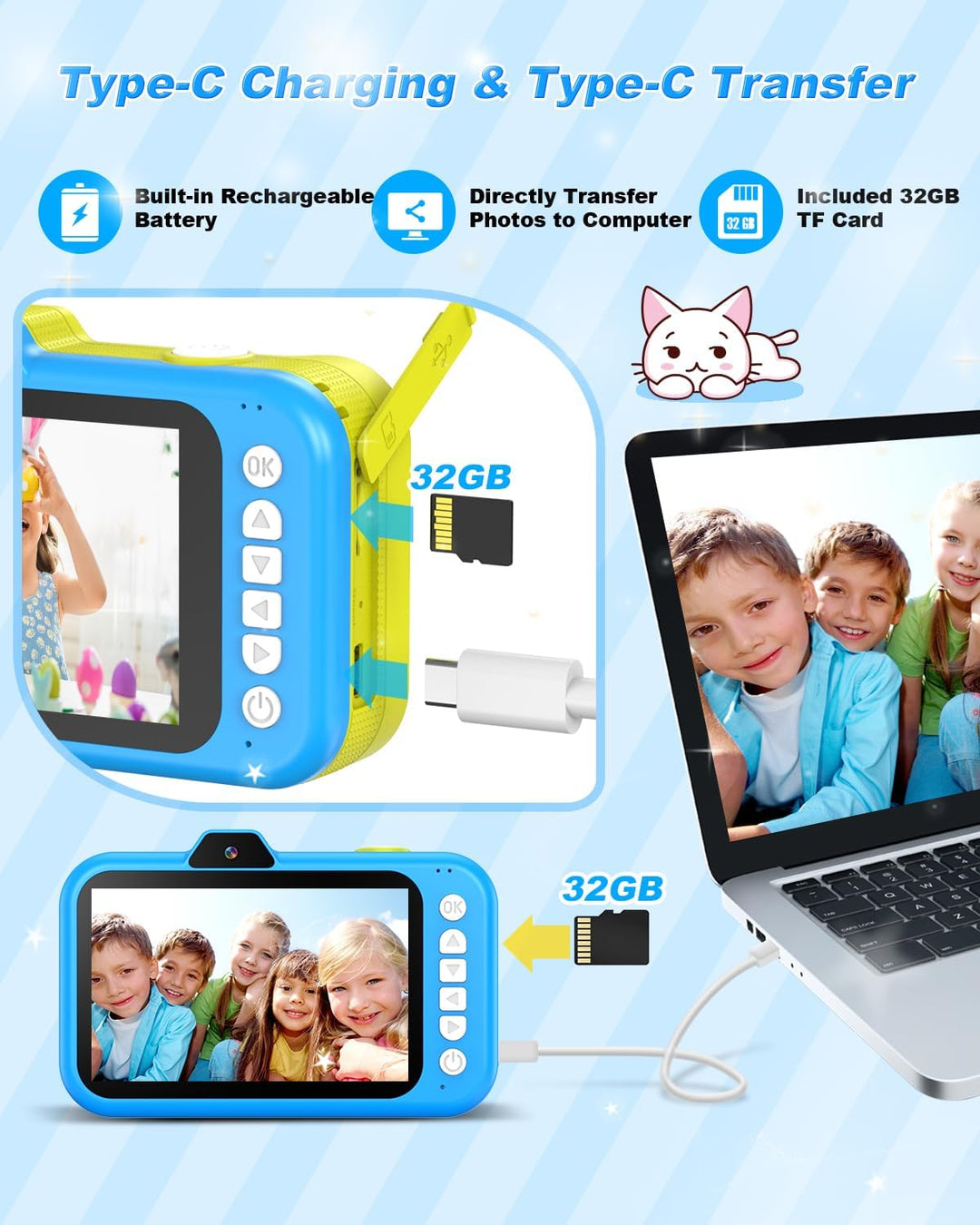 Cámara para niños Uffylle, selfie frontal de 1080P 48MP, cámara de...