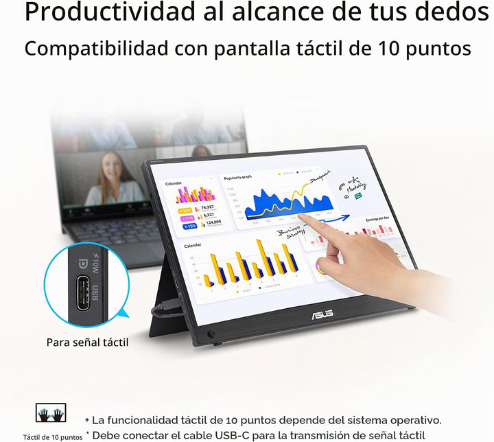 ASUS ZenScreen Touch - Monitor portátil USB-C de 16 pulgadas (MB16A...