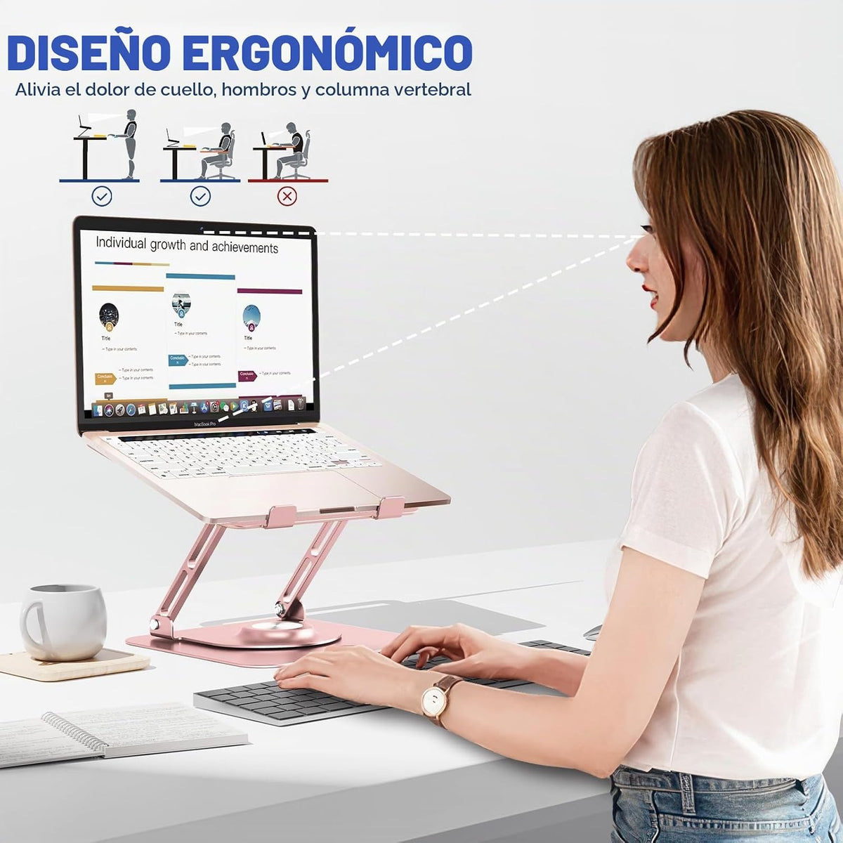 Soporte para Laptop de Escritorio (Rotación 360°), Elevador de Aluminio para Laptops de 10-16"