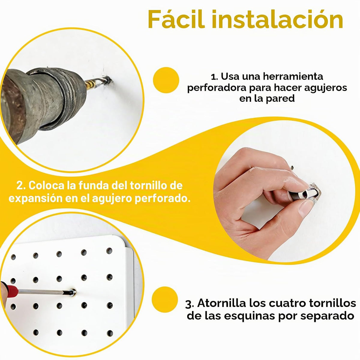 Kit organizador de tablero perforado, paquete de 6 paneles de metal de