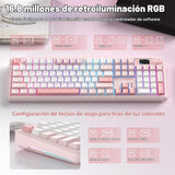 LINGBAO K108 Pro Teclado mecánico inalámbrico cremoso rosa con tecl...