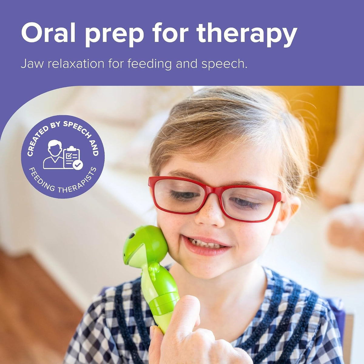 TalkTools Jiggler - Herramienta motora oral para niños, masajeador facial oral, conciencia sensorial para mandíbula y labios, vibración calmante para habla y alimentación, dragón y rana, juego de 2