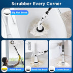 Limpiador eléctrico giratorio, limpiador de baño, cepillo de limpieza de ducha eléctrico con mango extensible y 4 cabezales de cepillo, limpiador de ducha para bañera, azulejos, lechada, cocina