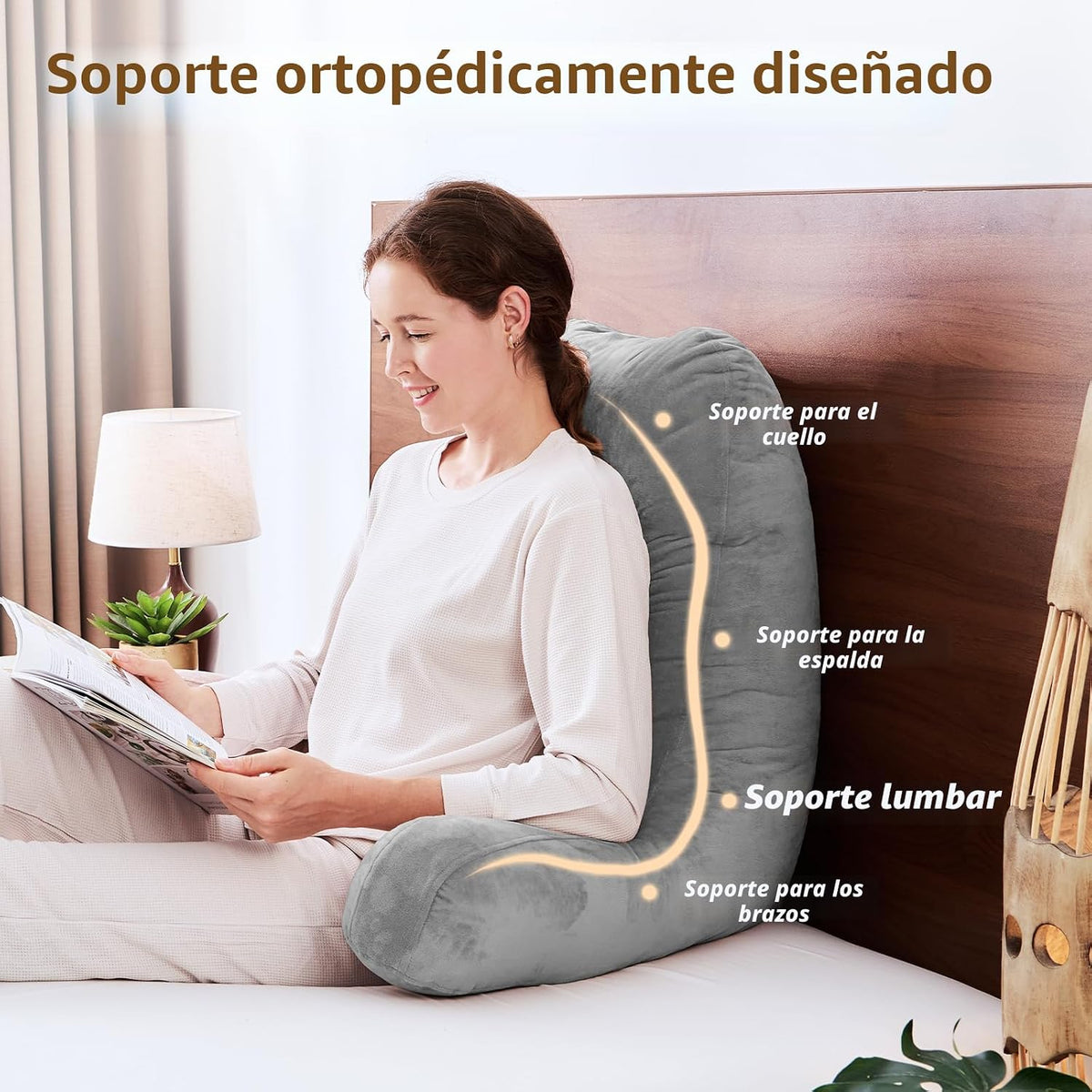 Sasttie Reading Pillow para Bed, Back Pillow para Sitting Up, Dark Grey