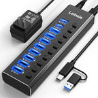 Leinsis, KZW-U10217B, hub USB 3.2 de 10 puertos, alimentado
