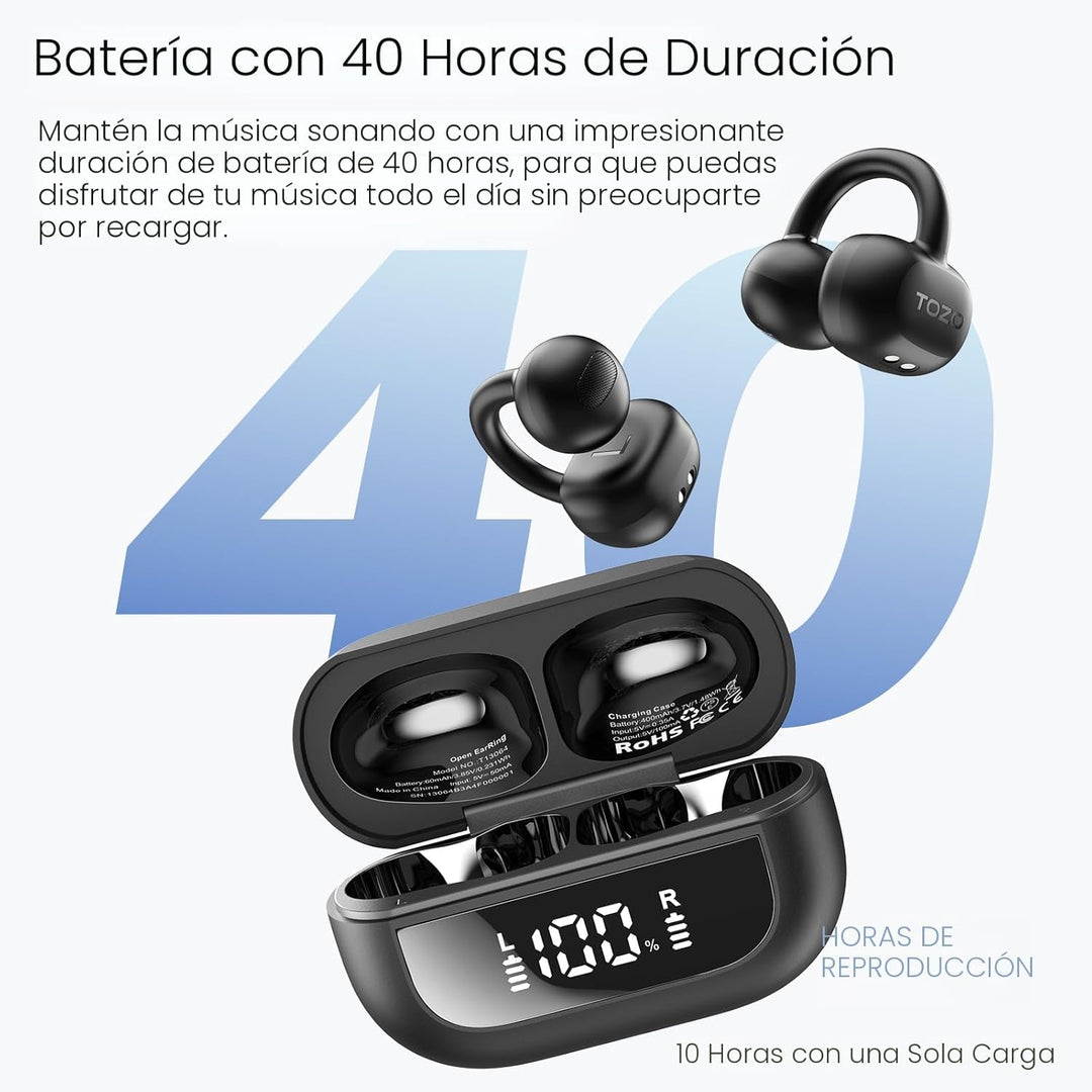 TOZO OpenEarRing - Auriculares inalámbricos con clip de oreja abier...