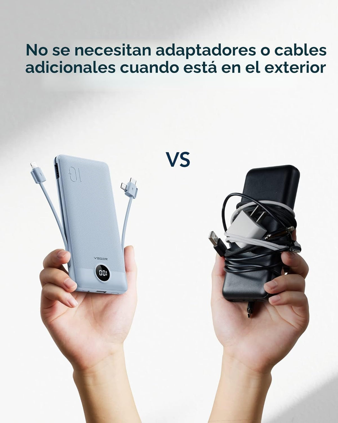 VEGER Cargador portátil para iPhone con cables integrados y enchufe...