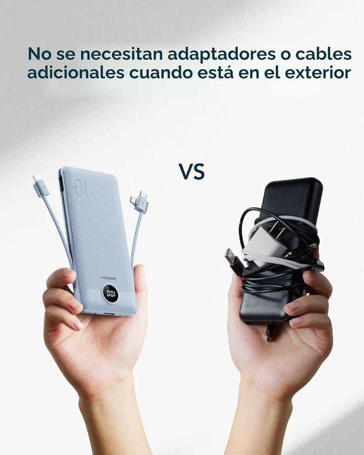 VEGER Cargador portátil para iPhone con cables integrados y enchufe...