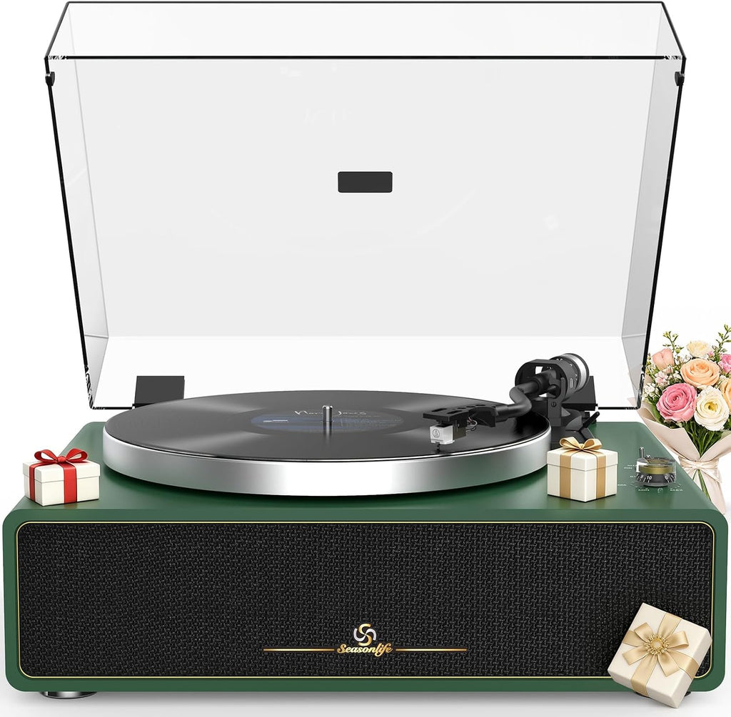 Seasonlife® Tocadiscos todo en uno con 4 altavoces y Bluetooth, verde