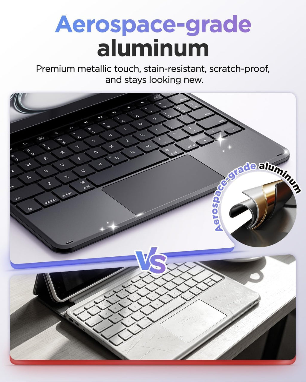BOBOLEE Funda de teclado delgada de aluminio para iPad Air de 13 pulgadas
