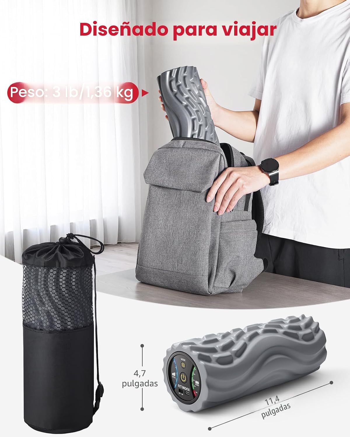 FITINDEX Rodillo de espuma vibratoria para ejercicio,5 velocidades de