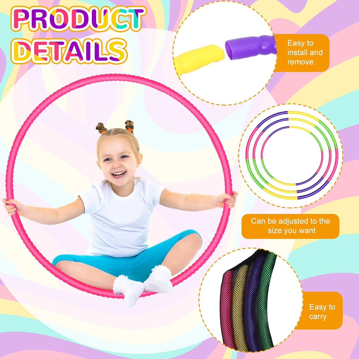 12 piezas de aro de juguete para niños, aro de juguete desmontable ajustable, aro de colores, anillo de ejercicio de plástico para niños, adolescentes, gimnasia, equipo de agilidad para perros