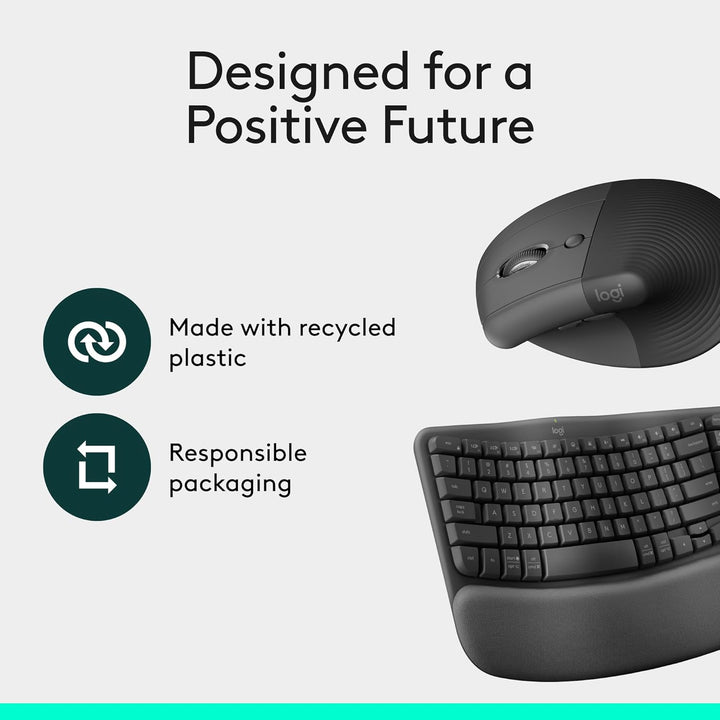 Logitech Wave Keys &amp; Lift - Combo ergonómico de teclado y mouse...