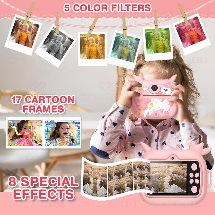 Wembley Unicorn Print - Cámara para niños con doble lente, tarjeta...