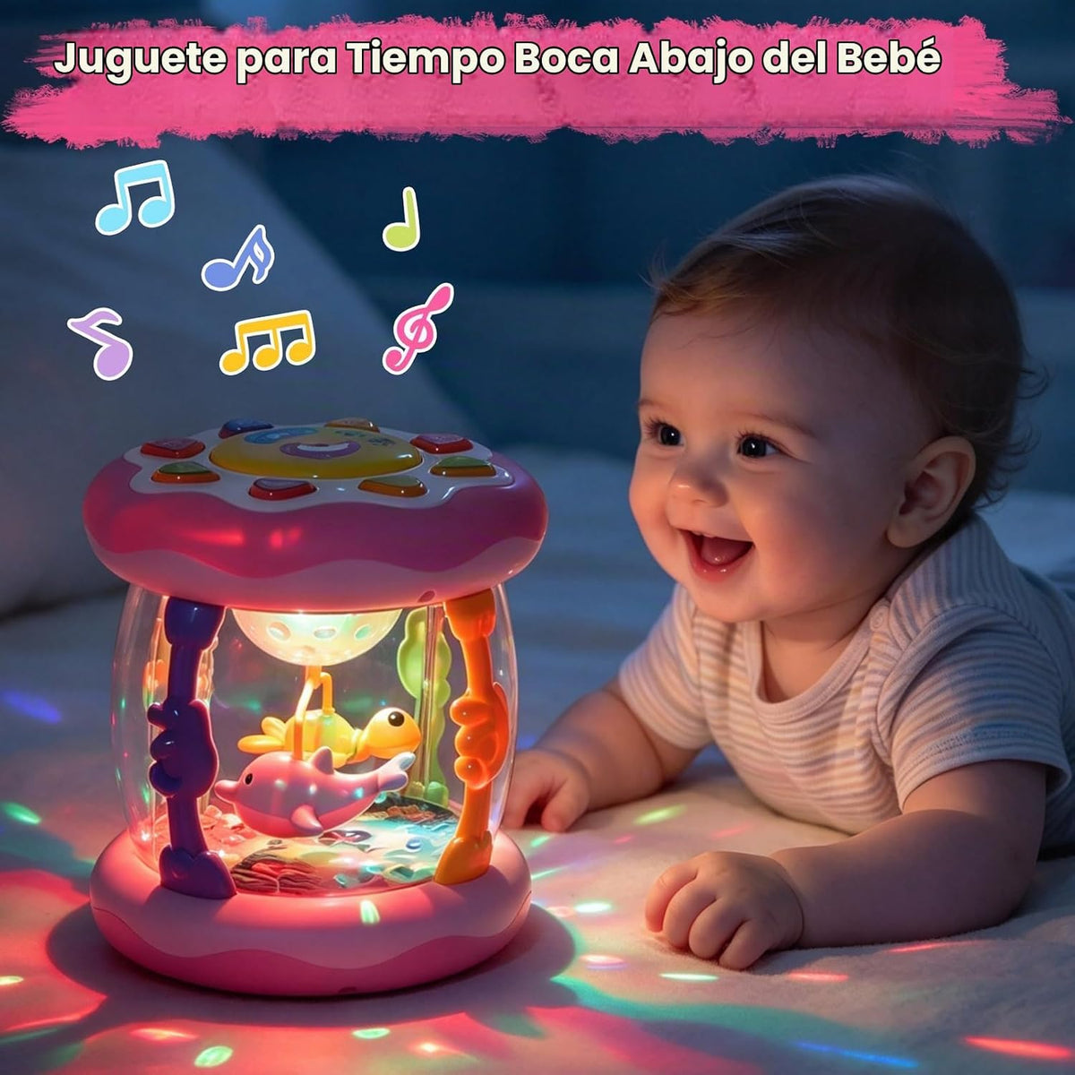 Juguetes para bebé niña, tiempo boca abajo, musical, iluminado, océano