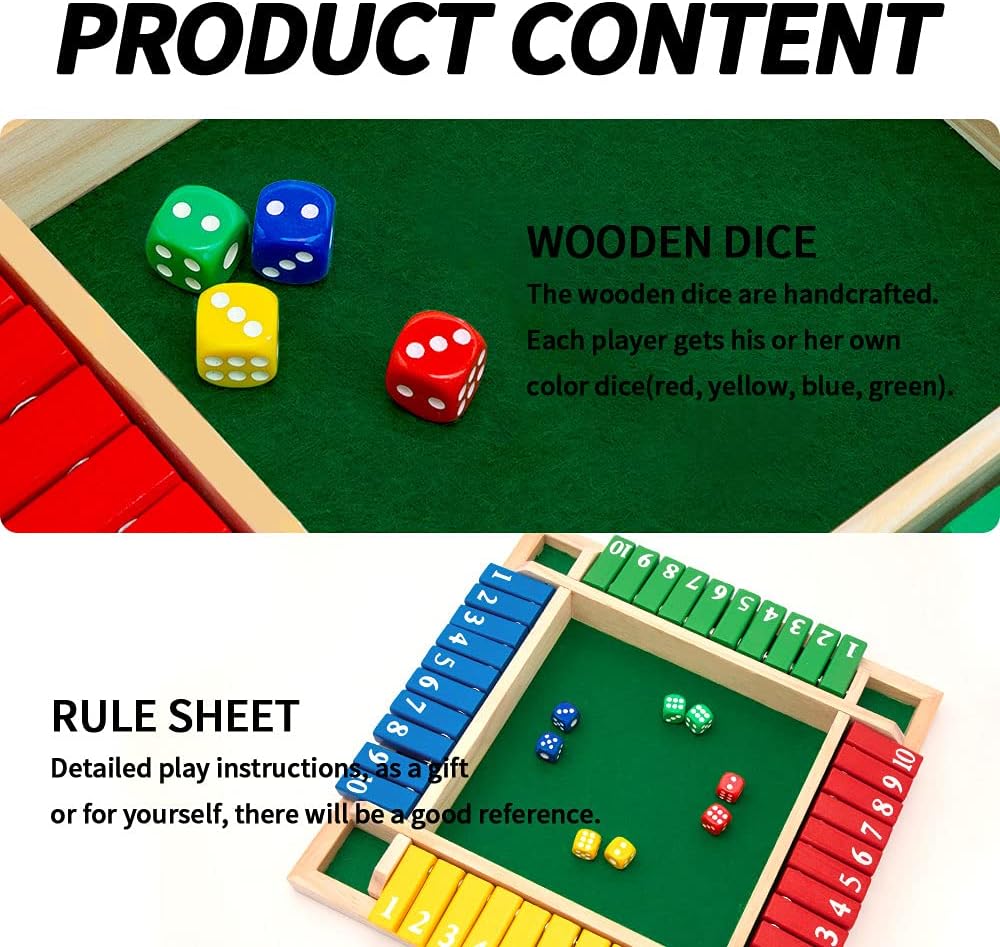 Nicecho Shut The Box - Juego de dados para 2 a 4 jugadores