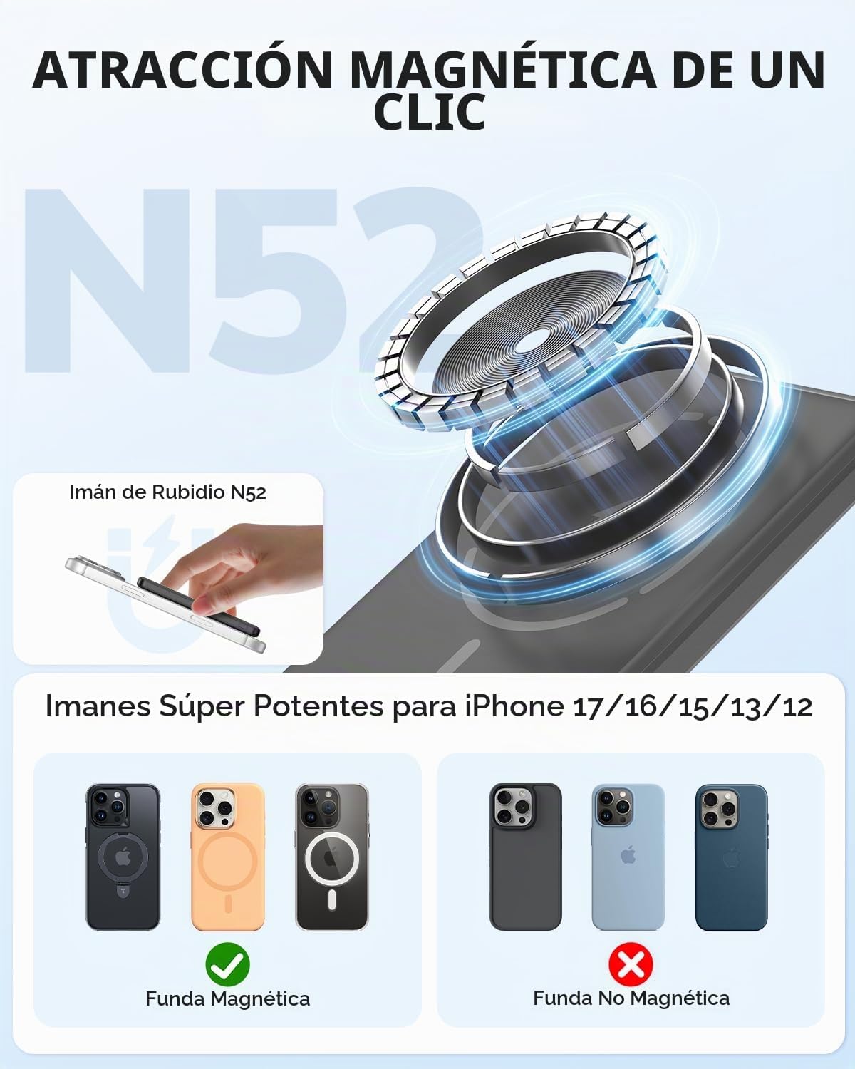 Hichain Cargador magnético portátil para iPhone, cargador magnético...