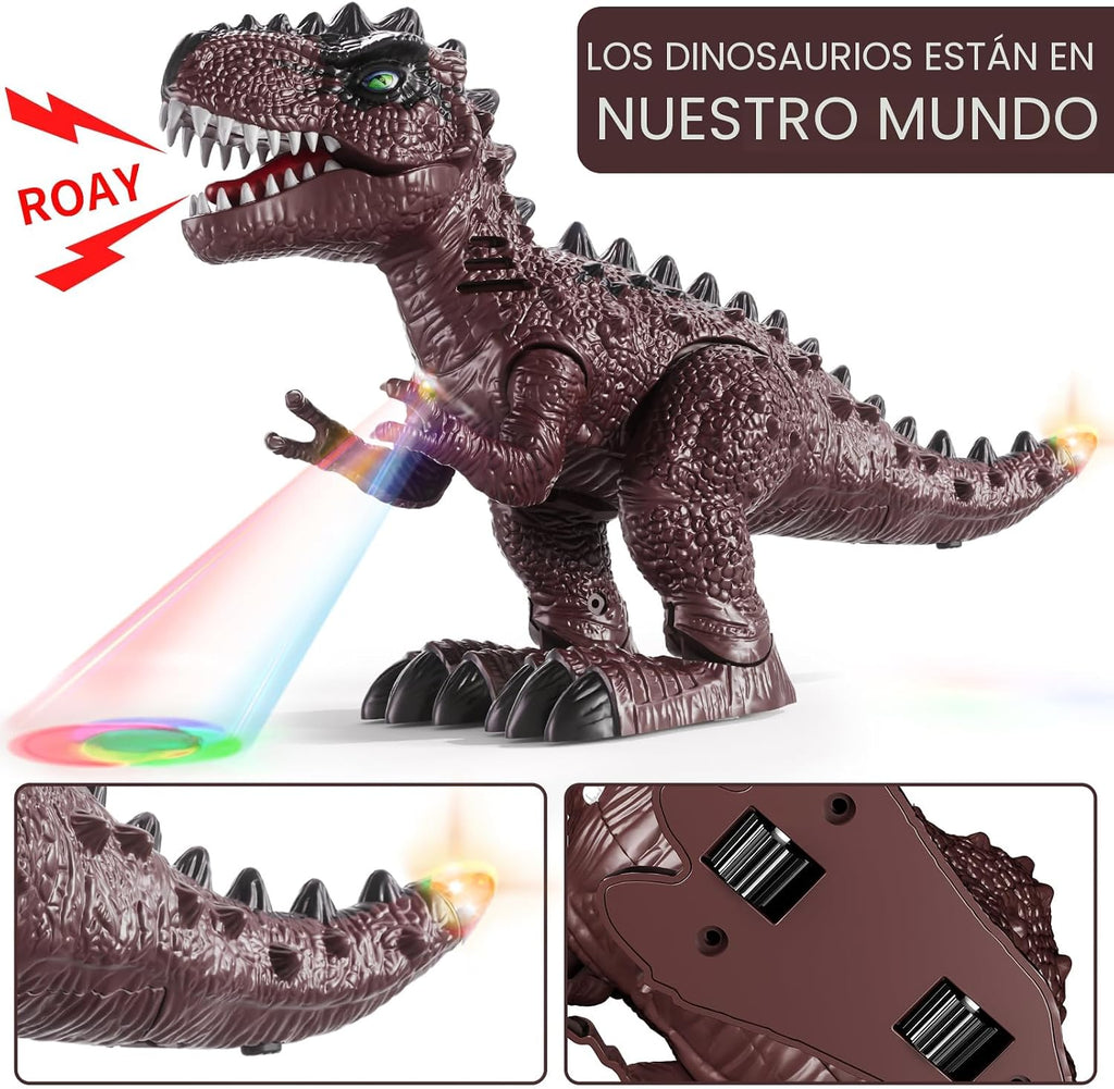 Paquete de 3 juguetes electrónicos de dinosaurio caminante para niños de 3 a 5 años, juguetes de dinosaurios en movimiento con luces, sonidos rugientes, T-Rex, braquiosaurio y estegosaurio