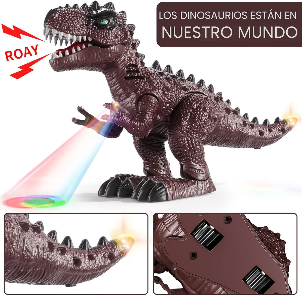 Paquete de 3 juguetes electrónicos de dinosaurio caminante para niños de 3 a 5 años, juguetes de dinosaurios en movimiento con luces, sonidos rugientes, T-Rex, braquiosaurio y estegosaurio