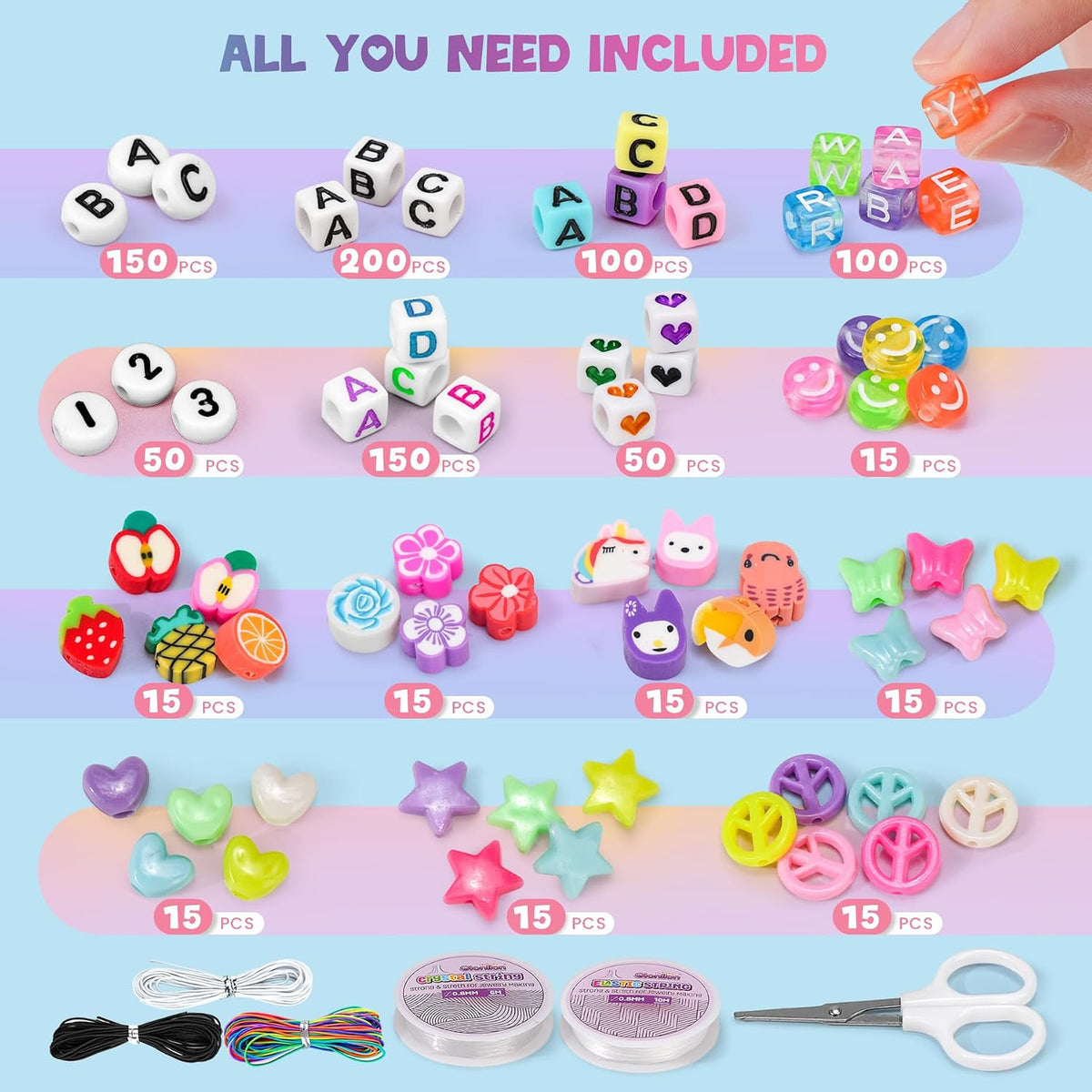 Gionlion - Kit de 7 cajas de 144 colores, 5000 cuentas de poni Kandi Rave | Kit de pulsera de la amistad de caramelo de 0.236 x 0.354 in con 800 cuentas de letras para bricolaje, llaveros