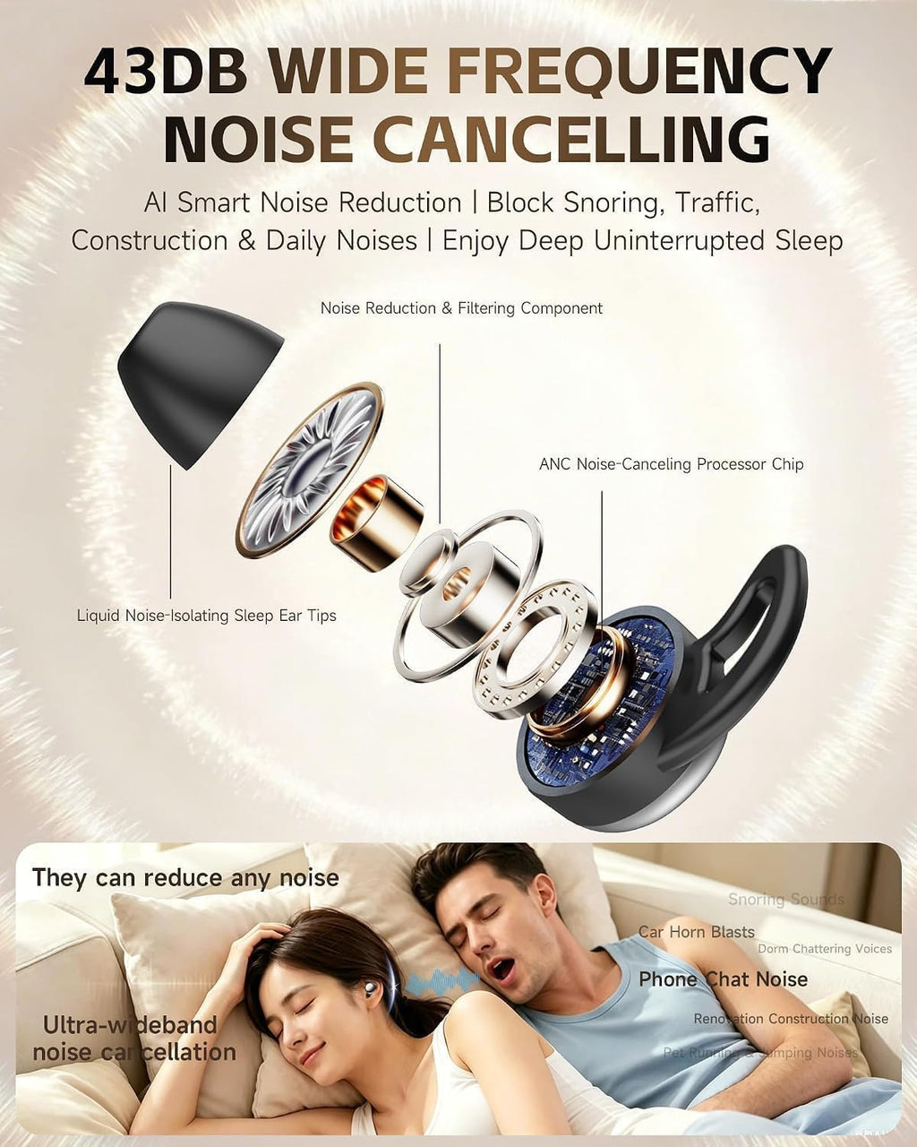 Paekole Auriculares para dormir de lado, ultra mini auriculares Bluetooth