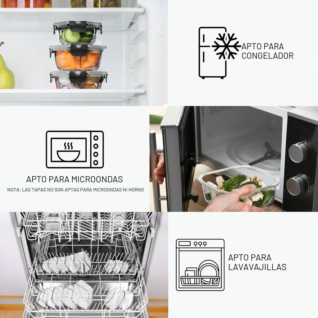 Razab 30 unidades de recipientes de vidrio para almacenamiento de alimentos con tapas - Recipientes reutilizables de vidrio para preparación de comidas para almuerzo y sobras - Tapas herméticas y a