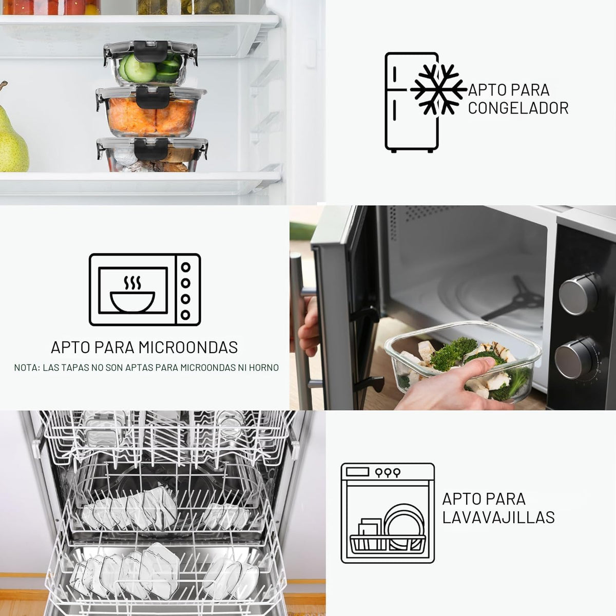 Razab 30 unidades de recipientes de vidrio para almacenamiento de alimentos con tapas - Recipientes reutilizables de vidrio para preparación de comidas para almuerzo y sobras - Tapas herméticas y a