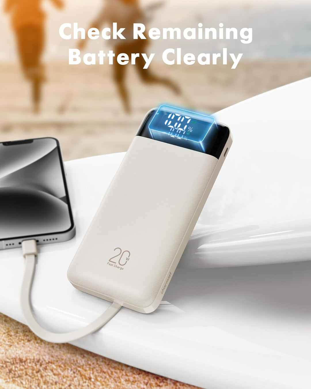 charmast Cargador portátil de 20000 mAh con cables integrados, carg...