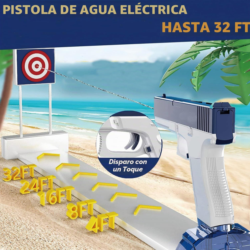2 pistolas de agua eléctricas para niños y adultos, pistola de agua automática con luz LED, recargable, pistola eléctrica para chorros de verano al aire libre, piscina, fiesta, juguetes, regalos para niños y niñas (azul péstol 2)