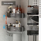 Organizador de ducha esquinero con ventosa, estantes esquineros de ducha sin perforación, organizador de ducha de aluminio mejorado con barra de toalla y ganchos, estante de almacenamiento de baño extraíble (paquete de 3, gris)
