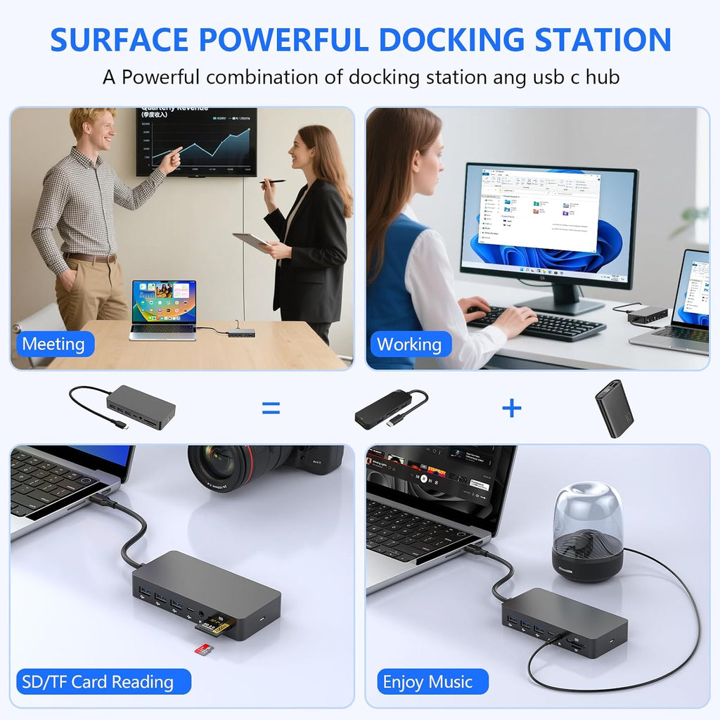 Estación de acoplamiento Surface Thunderbolt 4, triple pantalla a través de HDMI, VGA y DP con adaptador de corriente, Surface Dock compatible con Surface Pro 12/11/10/9/8/X/7 y Surface Laptop 5/4/3