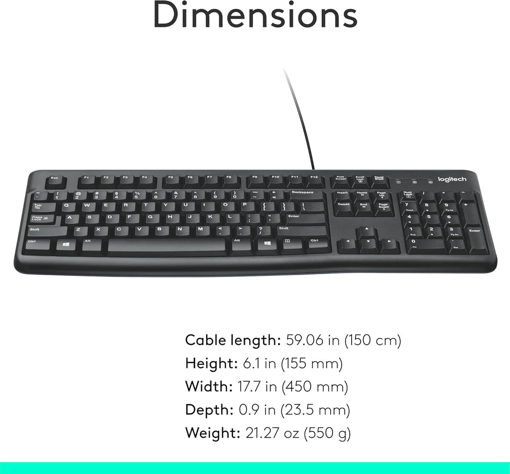 K120 teclado ergonómico de escritorio con cable USB negro
