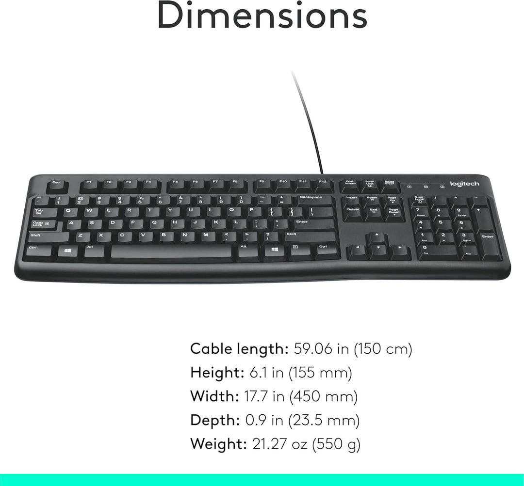 K120 teclado ergonómico de escritorio con cable USB negro