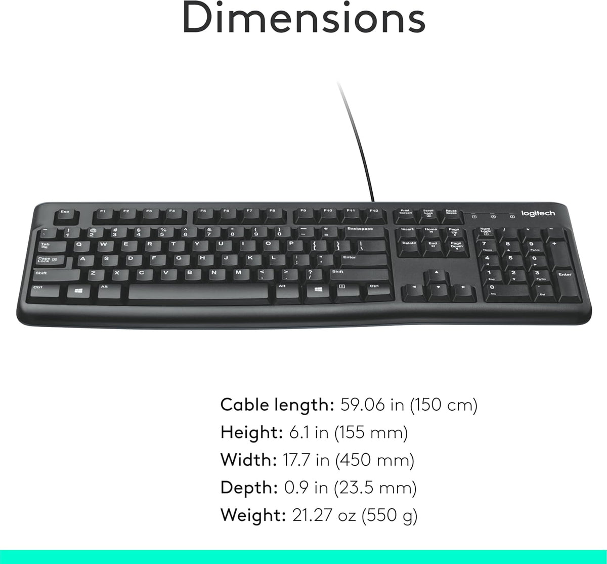 K120 teclado ergonómico de escritorio con cable USB negro