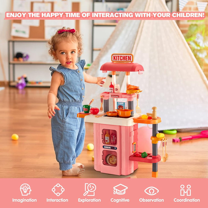 Cocina de juego 3 en 1 para niños y niños pequeños, juego de cocina...