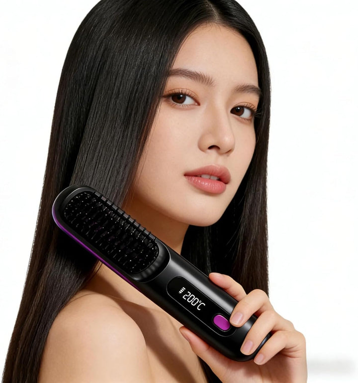 Cepillo alisador de pelo inalámbrico para mujer, cepillo alisador d...