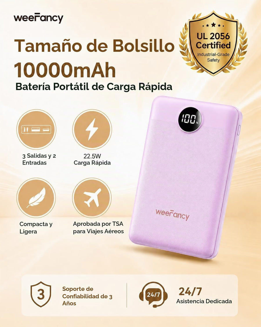 WeeFancy Cargador portátil pequeño de 10000 mAh, mini banco de ener...