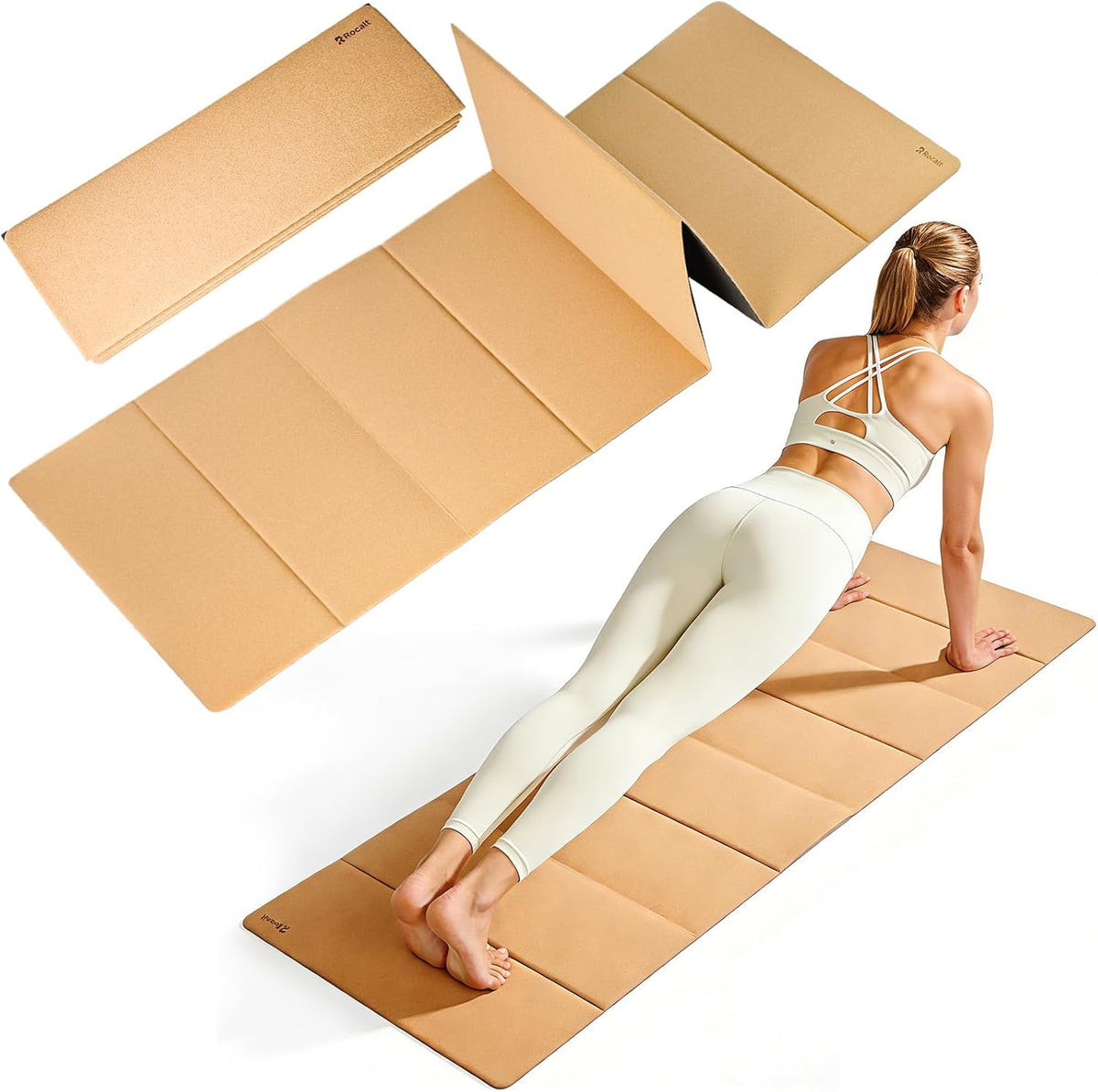 Rocalt Esterilla de yoga plegable de corcho, 0.197 in, antideslizante, 69 x