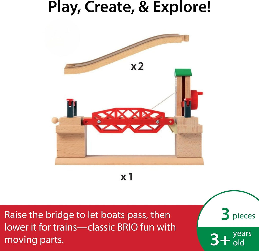 BRIO World Lifting Bridge - Accesorio de tren de madera movible - Certificado FSC - Compatible con todos los juegos de ferrocarriles Brio - Incluye 1 elevador y 2 pistas - Diversión creativa y