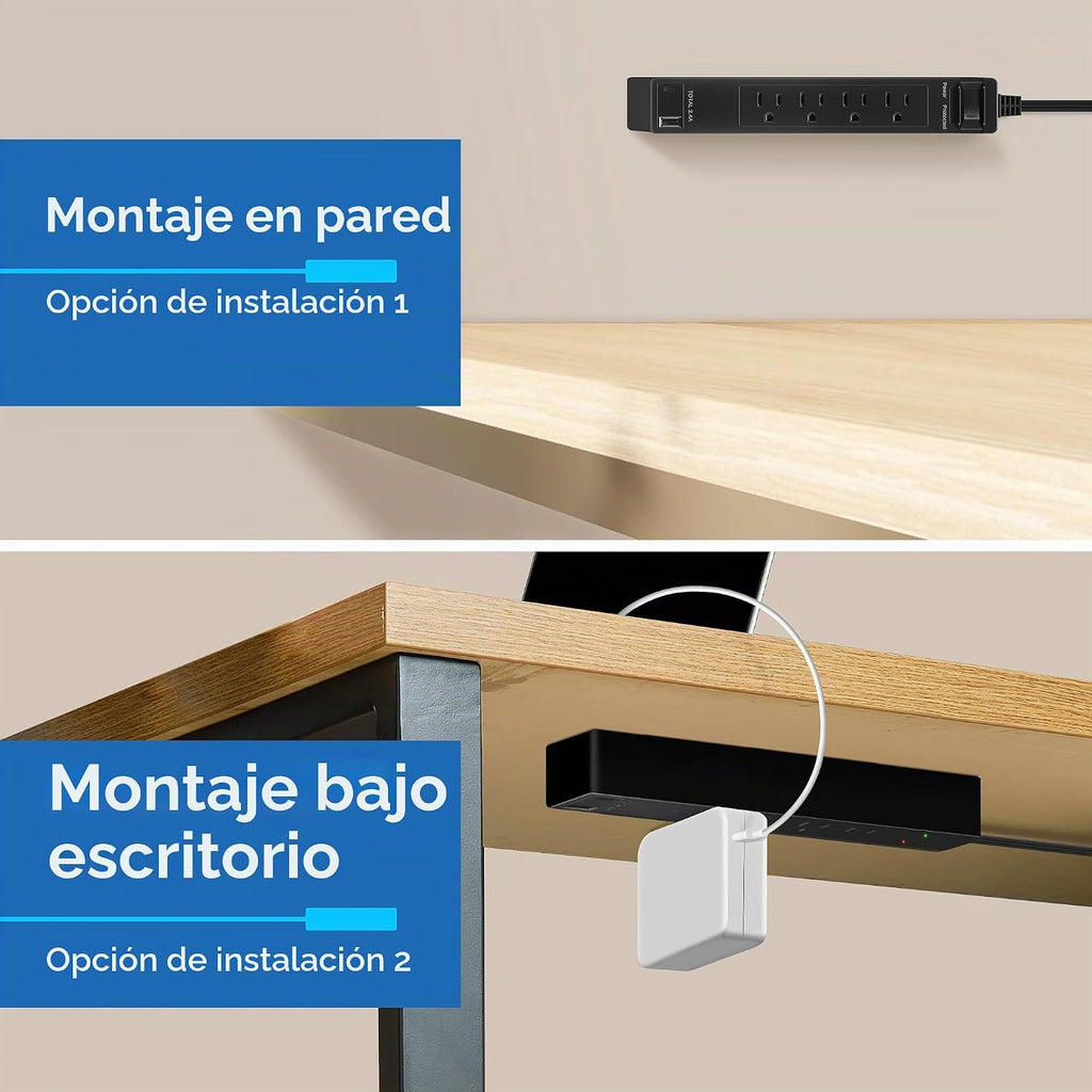 LIDER Extensor de salida protegido contra sobretensiones, 1 USB-A y 1 USB-C, cable de 5 pies, 1625 W