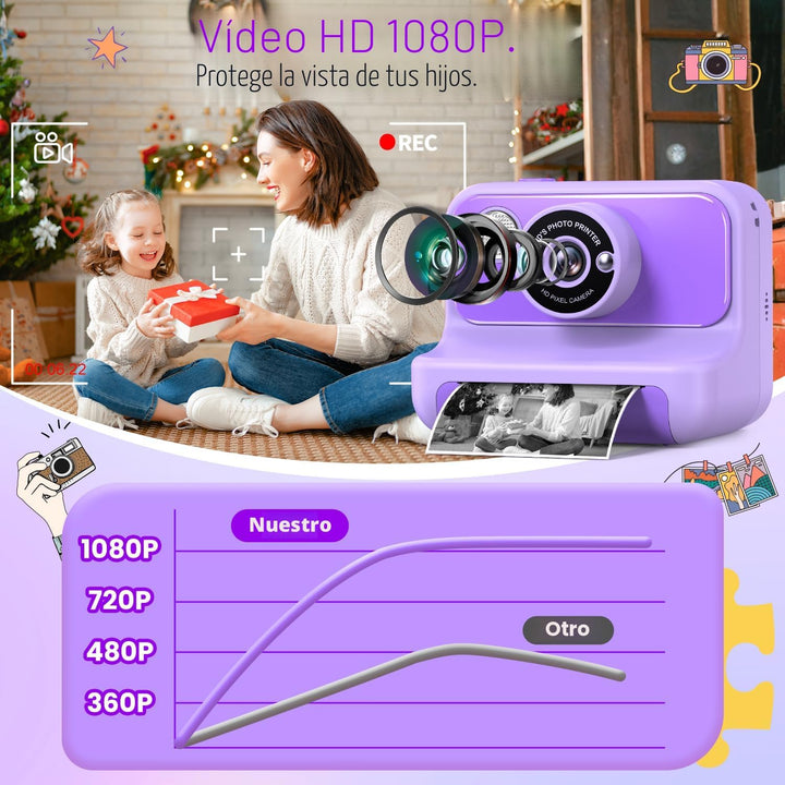 Cámara para Niños con Impresión Instantánea, Regalos de Navidad y C...