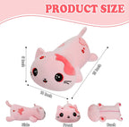 Peluche de gato con peso para microondas, 2.2 libras, peluche de gato rosa grande, lavable a máquina, sin perfume, bonita almohadilla térmica de animal, juguete de peluche cálido para adultos y niños, bordado de flores rosas, 15 pulgadas