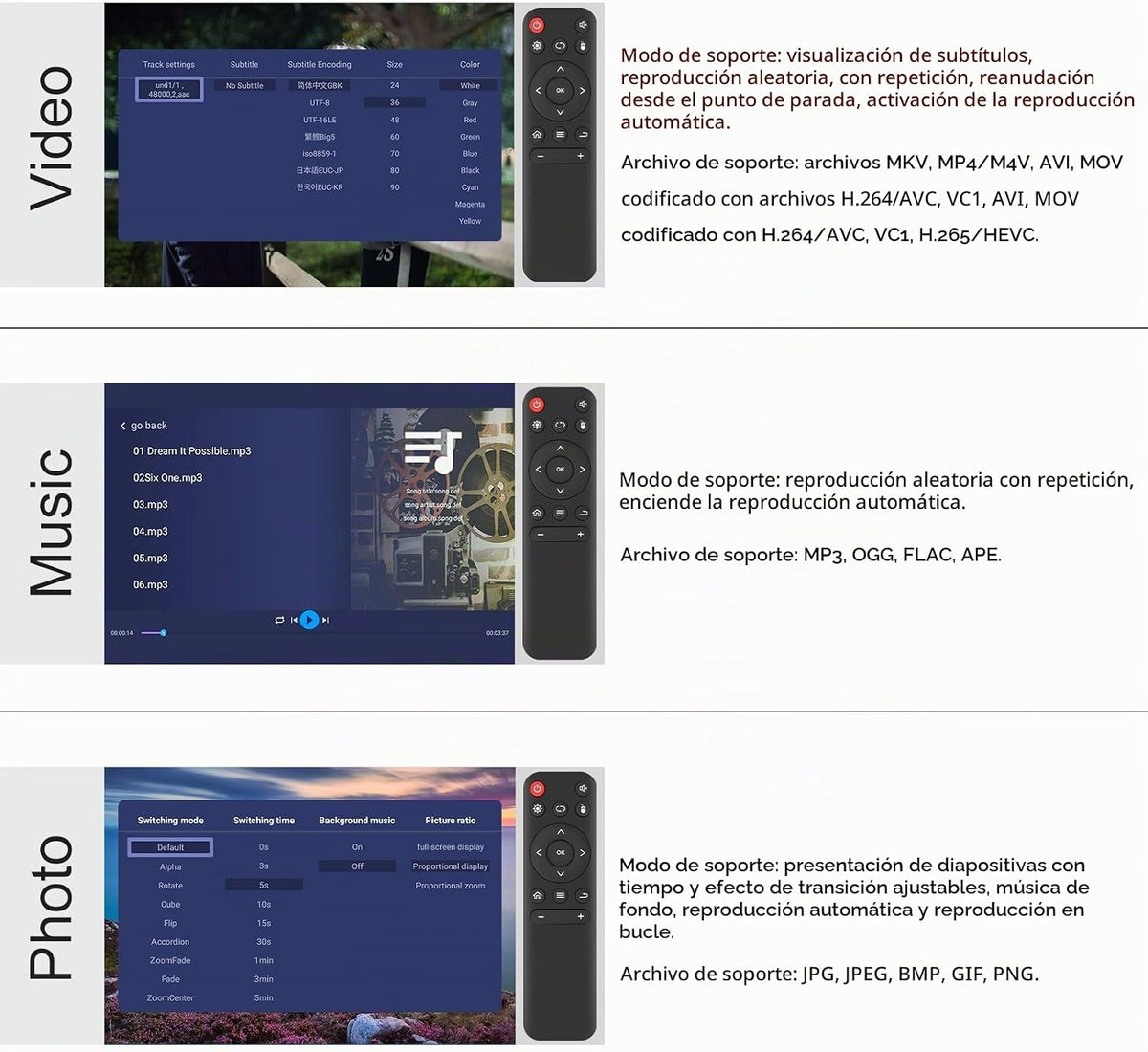 4K@30hz HDMI TV Media Player con salida HDMI/AV, reproductor MP4 digital