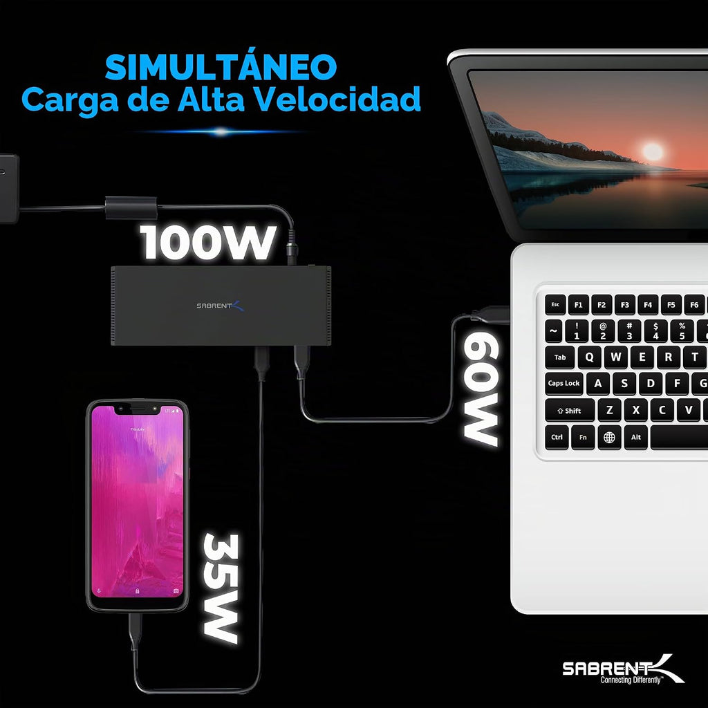 SABRENT Estación de acoplamiento universal USB-C Dual 4K, USB-C PD (DS-WSPD